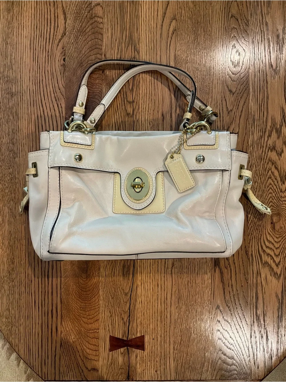 Coach Peyton Cream and Yellow Leather Shoulder Satchel